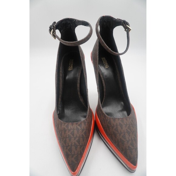 MICHAEL KORS Keke Signature Brown Logo Pump Platform Heel Ankle Strap Size 9.5 M - Picture 8 of 16